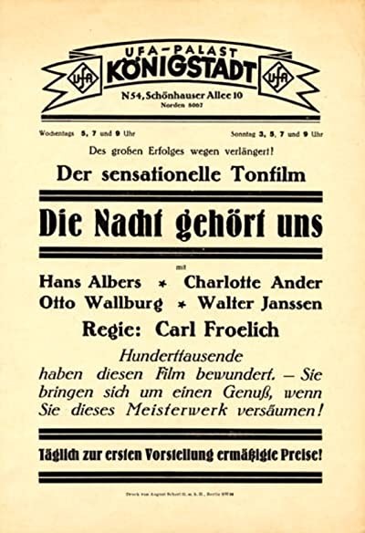 Die Nacht Gehört Uns (1929) afişi Die Nacht Gehört Uns (1929) afişi